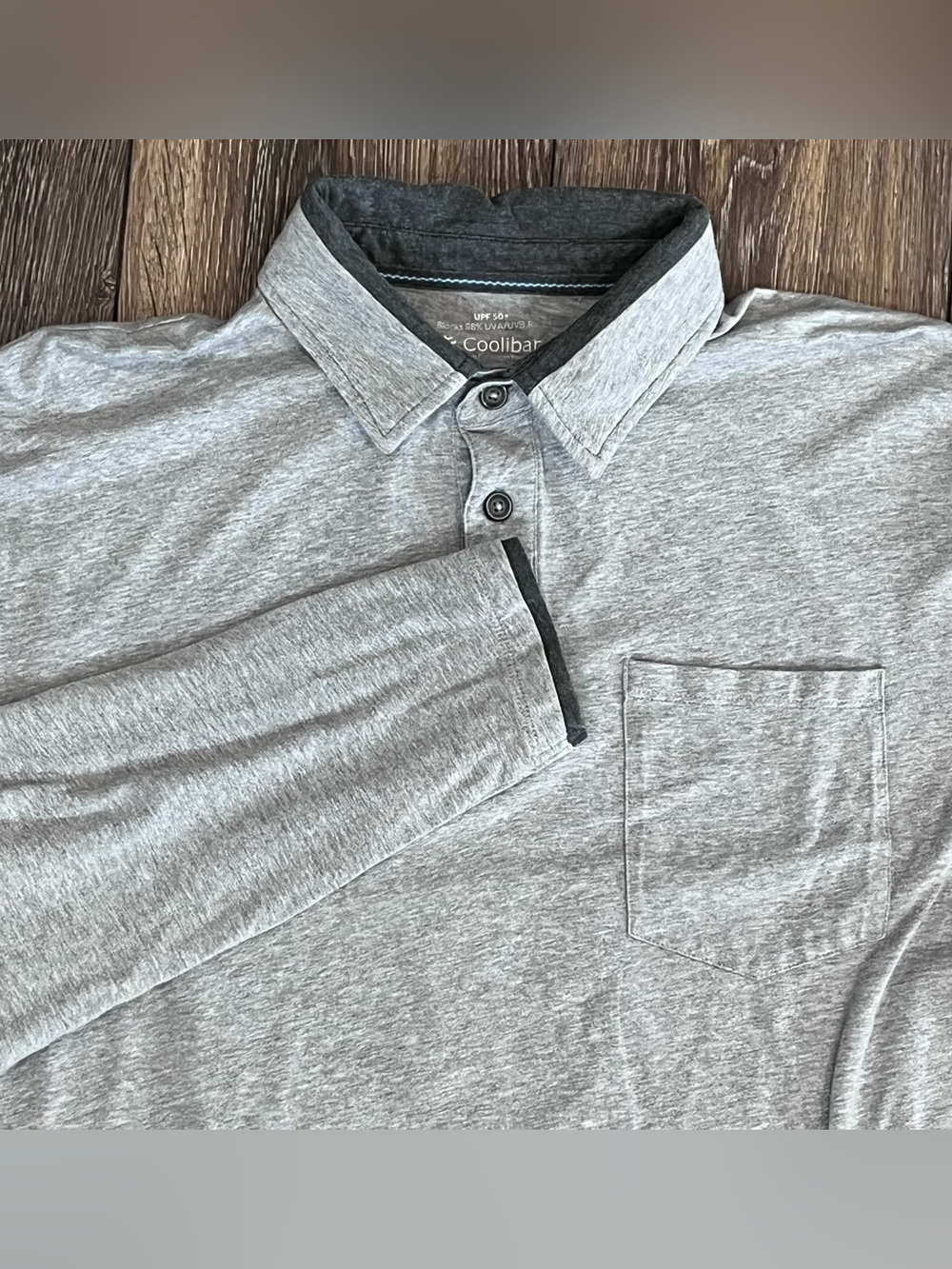 Coolibar Merrit Pocket Polo Grey Long  Sleeve Shirt UPF 50+ Mens Large